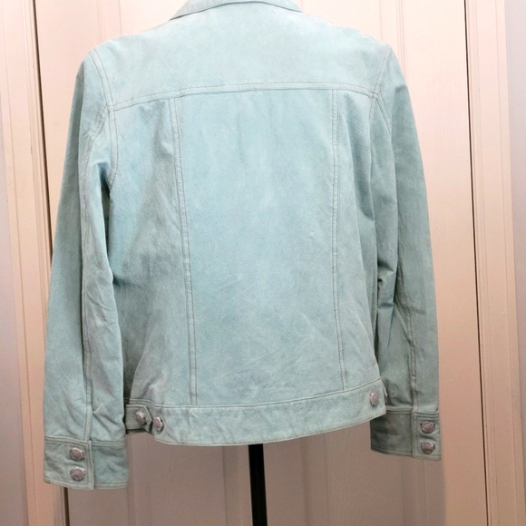 NWT Terry Lewis lined suede jacket in beautiful light blue/green. Size Medium. - Picture 2 of 4